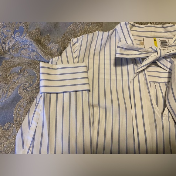 NEW Michael Michael Kors Long Sleeve Bow Neck Striped Blouse Shirt - Picture 3 of 8